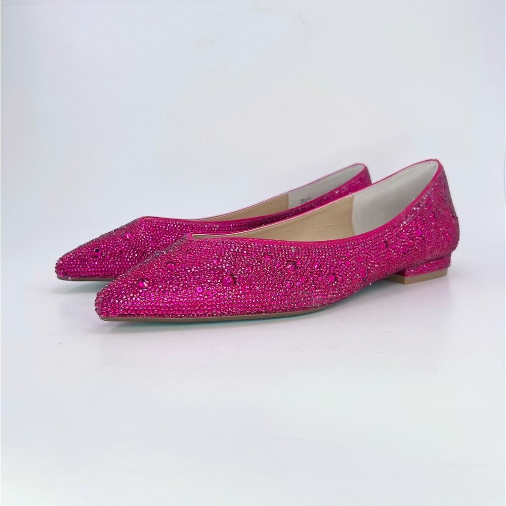 Betsey Johnson SB-Jude Ballet Flats 8.5 Pink Rhinestone Pointed Toe Wedding NWOB